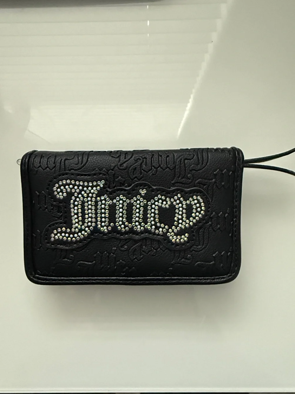 Juicy Couture Black Embossed Rhinestone Logo Wallet